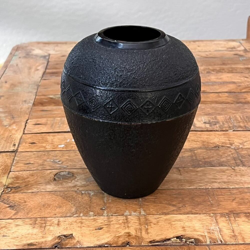 Nanbu Tekki Japanese Cast Iron Vase Antique Original Japan Stamp Black 8"